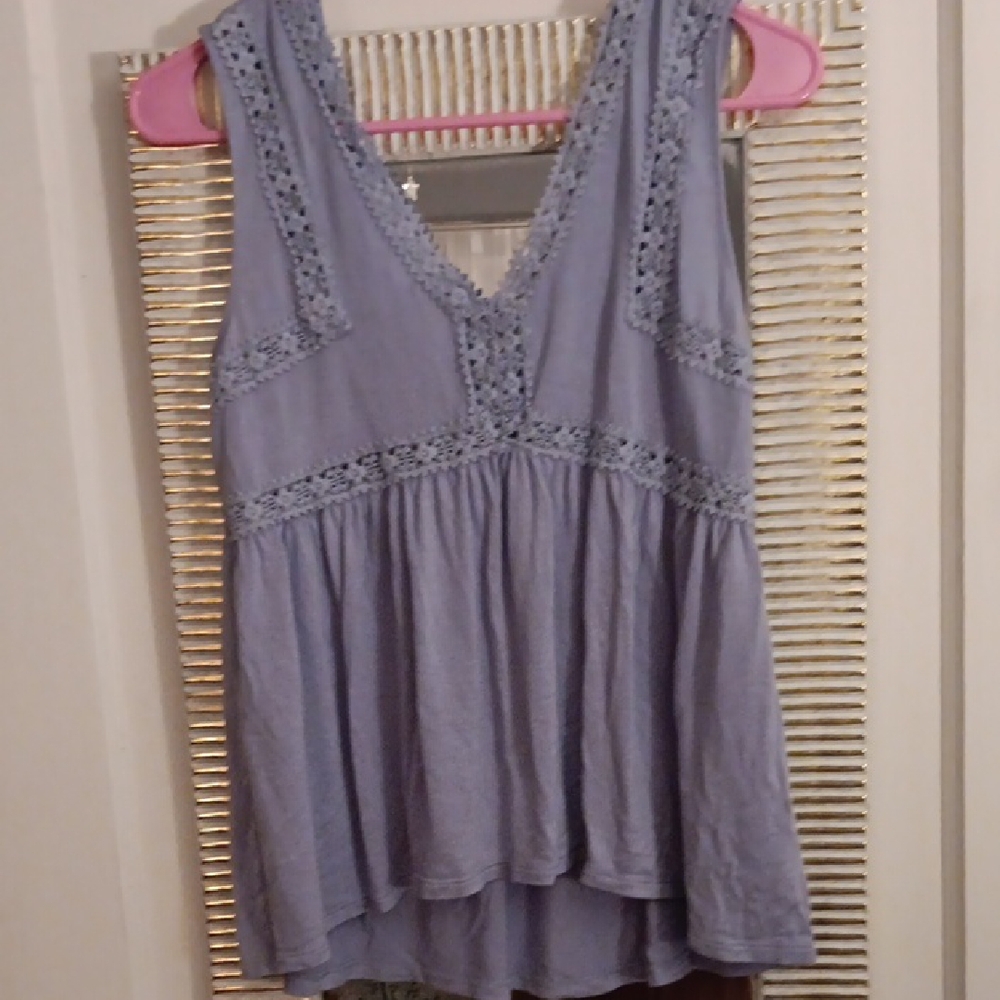 Mudd Sleeveless Top with Lace Trim - Light Blue